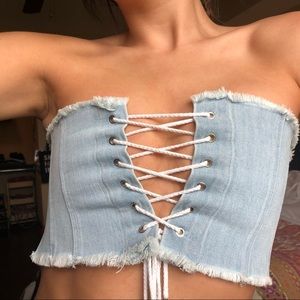 Denim Lace-Up Tube Top ⭐️